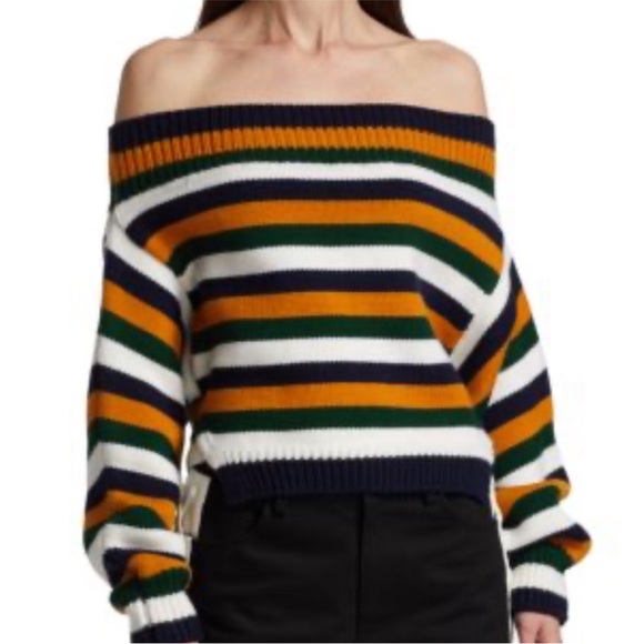 MONSE Off-The-Shoulder Striped Wool Sweater Sz Medium
